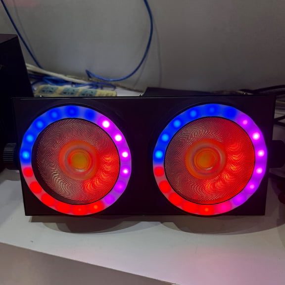 New 2 Eyes COB LED Blinder Audience Light, 2100W Warm White COB + RGB Color Pixel Ring Strobe Wash Light DMX512 Stage Lighting