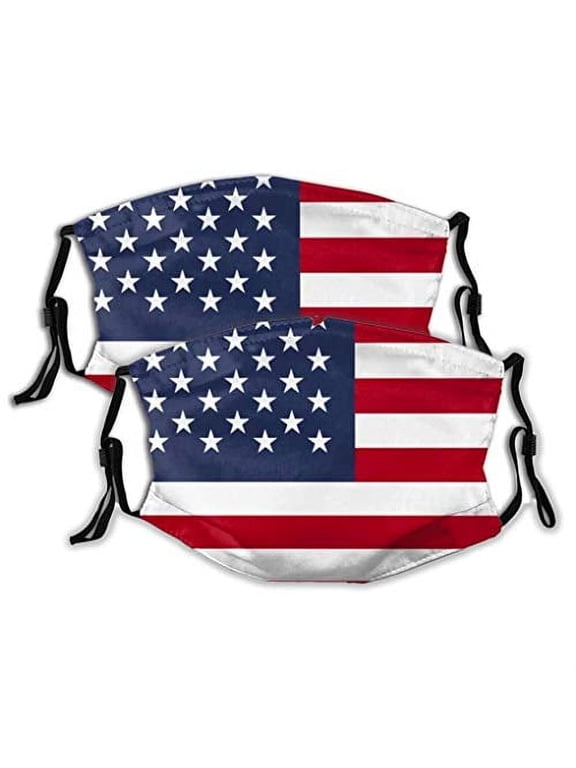 New 2 Face Mouth Mask Patriotic USA American Flag Face Shields Comfy Breathable Balaclavas (Filter Included)