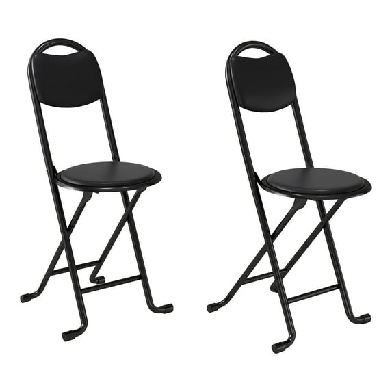 New 2-Pack Black Folding Chairs with Back, Cushioned Padded Stools for Indoor Outdoor - Portable PU Leather Seats for Kitchen, Cafe, Camping