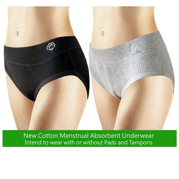 New 2 Pack ~ Tampon Free & Pee-Proof ~ Cotton ~ Menstrual Panties, Incontinence, Absorbent Panties -LARGE