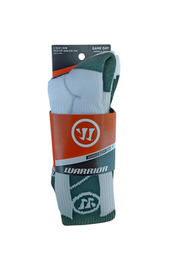 New 2 Packs Of 2 Pairs Warrior Game Day Socks Medium Shoe 7.5-9White/Green