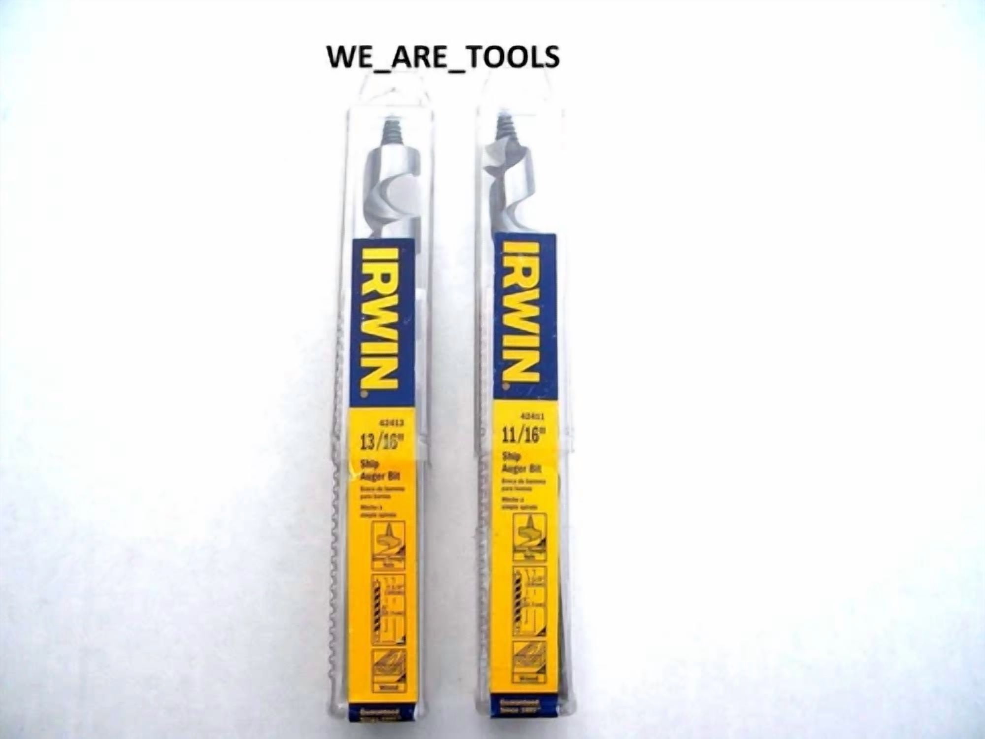 New 2 Pc Irwin 7-1/2" Ship Auger Drill Bit Set Wood Boring 11/16" , 13/16" Nail