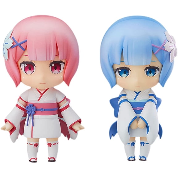 New 2 Piece Set Zero Rem Ram Kimono familyhood Q Version Anime Desktop Ornament Mini Small Collection Statue Collectibles for friends