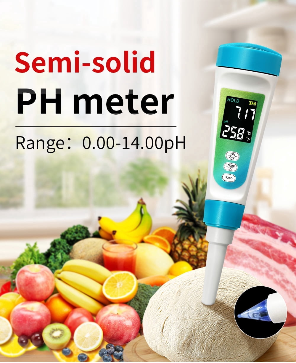 New 2-in-1 food PH Meter & Thermometer, Digital PH test pen for dough cheese meat fruit, high accuracy acidity tester for kitchen food safety