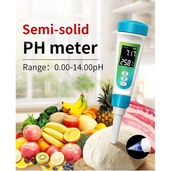 New 2-in-1 food PH Meter & Thermometer, Digital PH test pen for dough cheese meat fruit, high accuracy acidity tester for kitchen food safety