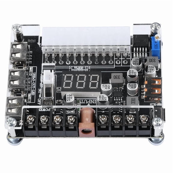 New 20/24 Pin ATX Power Adapter Board Pd2.0/Pd3.0 Power Module Adapter Adjustable Voltage with Red Digital Display,1 * Adapter plate 1 * Acrylic shell 1 * Screw accessory bag,Black