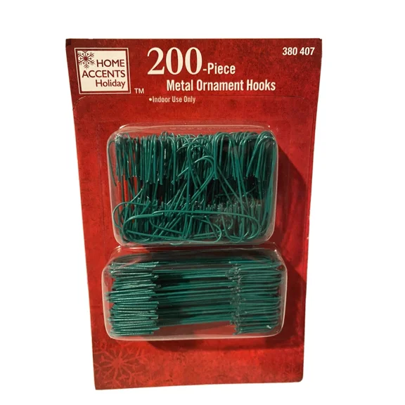 New 200 Count Green Metal Ornament Hooks