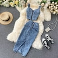 thumbnail image 1 of New 2020 Women’S Chic Set Short Crop Top Cami & High-Waisted Denim Skirt, Perfect For A Stylish Look., 1 of 6