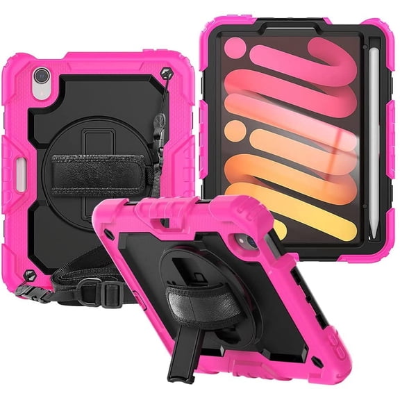 New 2021 iPad Mini 6 Case (6-Generation 8.3-inch) 2021 with Screen Protector Pencil Holder 360 Stand Hand Strap Kids Shockproof Heavy Duty Rugged Cover for iPad Mini 6th Generation