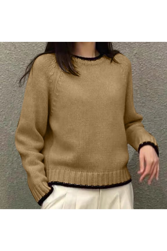 The New 2024 Autumn And Winter Knitwear Sweater Is Worn Outside And The Women's Crewneck Color Blocked Sweater Is Worn With A Loose And Thin Base Layer Underneath Fuzzy Retro Sweatshirt Casual Sweater