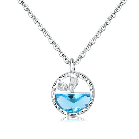 New 2025 925 Sterling Silver Blue Crystal Lovely Mermaid Lovely Fresh Student Gift Fine Jewelry Luxury Female Necklace Decoration Jewelry Commemorative With You Accessories Trendy Best For Gift