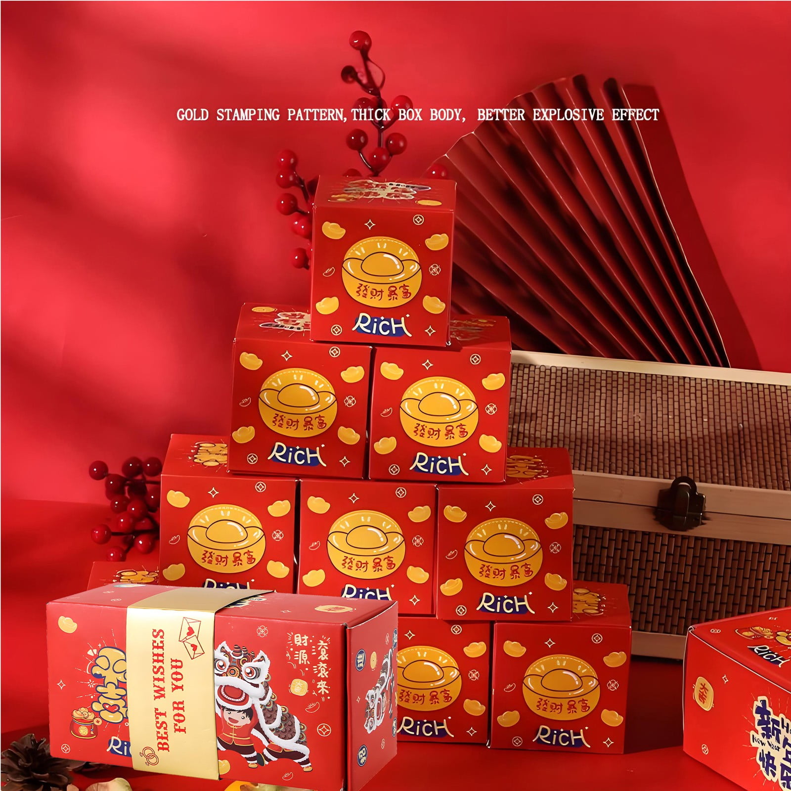 New 2025 Gift Box,Surprise Gift Box Explosion,Lions Dance Surprise Jump