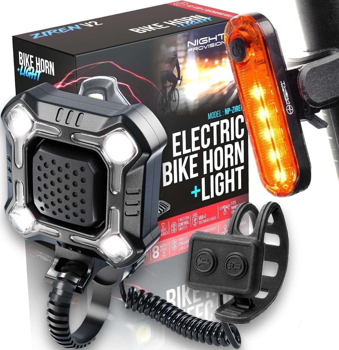 ZIREN-V2 USB-C Bike Horn Siren & LED Light, 2025 Version