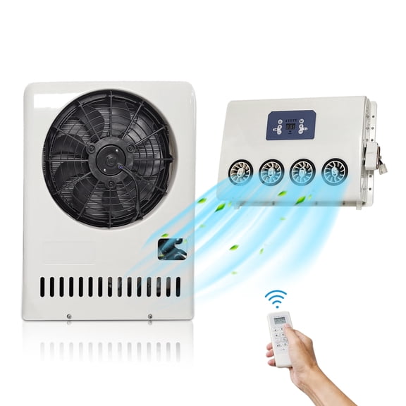 New 2026 12V DC 10500BTU Cooling Electric Split Parking Air Conditioner, New Energy Truck AC Unit for Semi Truck, Bus, Camper Van, RV, Automotive (White,)