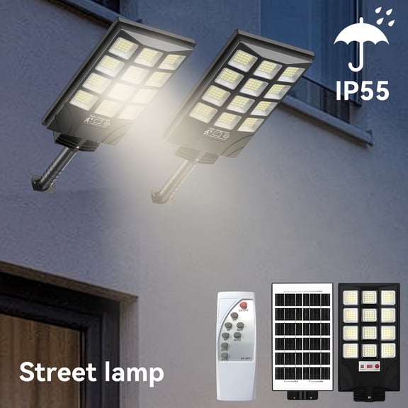 New 2026 4/2 Commercial Solar Street Light, IP55 Waterproof Outdoor LED Flood Light, Motion Sensor & Remote Control Solar Security Light for Yard, Garden, Walkway, Parking Lot