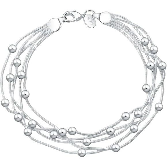 New 2026 925 Delicate Silver Bracelet, Sterling Jewelry Five Line Beads Ball Bracelets Bangle