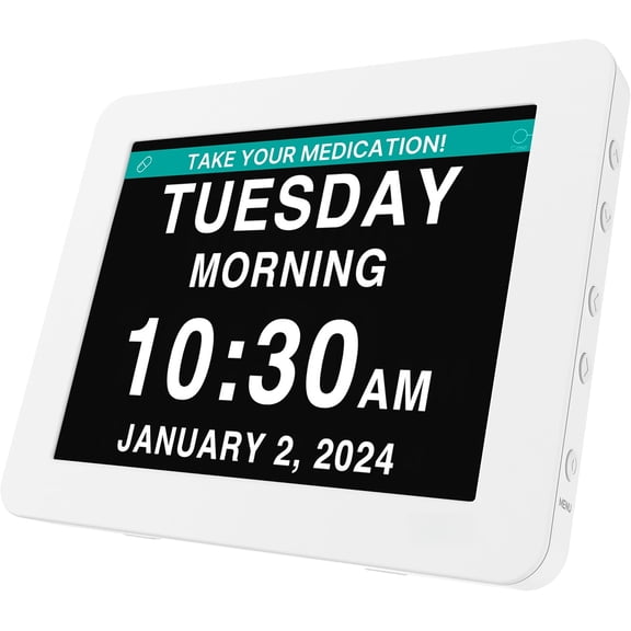 New 2026 Dementia Clock Large Digital Clock for Seniors, Alzeimer Clock Large Display with Custom Alarms, Clock with Day & Date for Elderly, Digital Calendar Premium White Pro