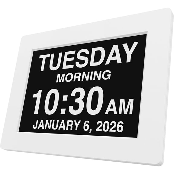 New 2026 Dementia Clock Large Digital Clock for Seniors, Large Display with Custom Alarms, Calendar Clock with Day & Date for Elderly, Clear Numbers Alzheimer Digital Clock White