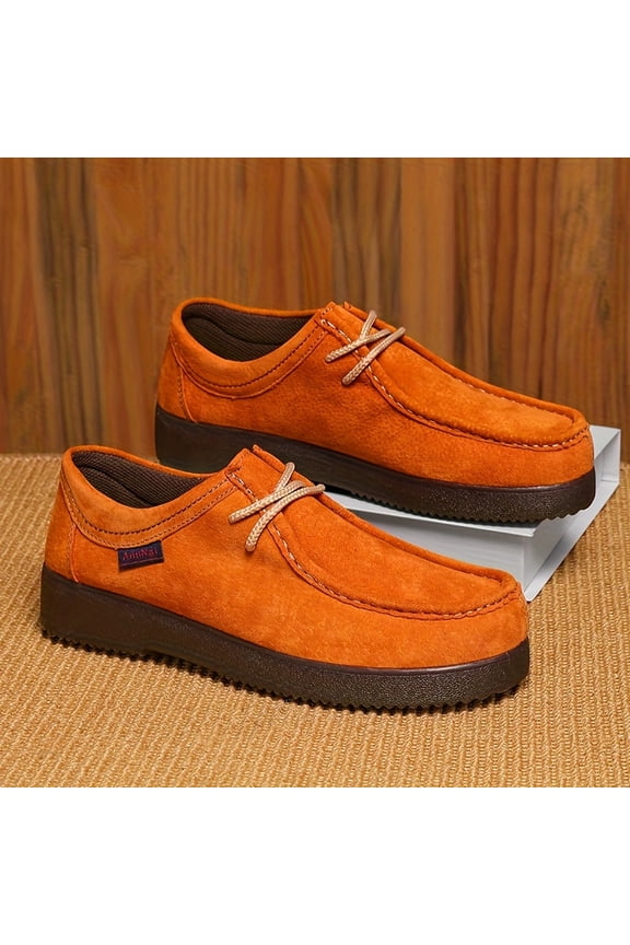 New 2026+Men's British Style Chunky Platform Loafers - Square Toe Low-Top Sneakes with Thick Sole, Lace-Up Closure for Business Casual,Daily Wear - All-Purpose Comfortable All-Season Outdoor &