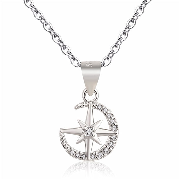 New 2026 Unisex Stainles Stell 925 Silver Plated Zircon Star Moon Charm Pendent Necklace For Women Hers Elegant Party Jewelry Gift Choker Dz031 Fashion Trendy Accessories Creative For Women And Men