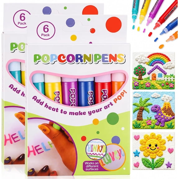 New 2027 Popcorn Pens,6/12 Colors 3D Bubble Drawing Pen,DIY Bubble Popcorn Drawing Pen,Puffy Popcorn Pens 3d Art, Craft Tool for DIY Artwork, Greeting Cards, Scrapbooking