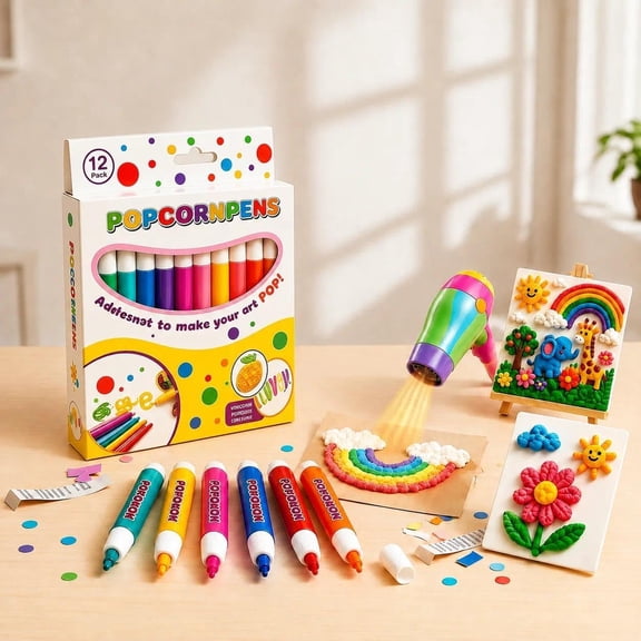 New 2027 Popcorn Pens,6/12 Colors 3D Bubble Drawing Pen,Popcorn Pen 3d Art(12PCS)