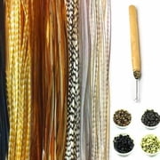 New 21pc Kit 7-11 Feather Hair Extension Kit 10 Long Multi Genuine Single Feathers + 10 Micro Beads & Hook Tool s Will Be Chosen Randomly