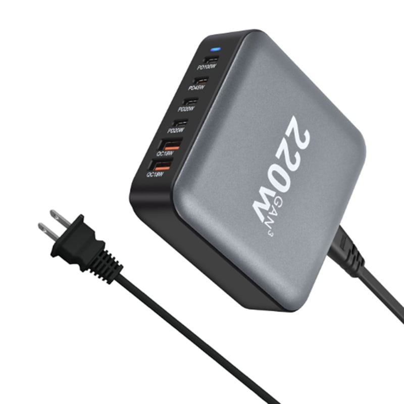 New 220W GaN Desktop Charger 6-Port USB Type C PD Charger Fast Charge 3.0 Fast Charger Mobile USB Charger US PLUG