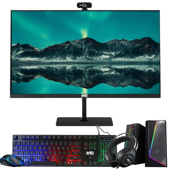New 24 inch MTG Monitor with RGB Backlit Mechanical Wired Gaming Keyboard Mouse, Full Anti-ghosting Keys and RGB Stereo Speaker with 6 Colorful LED Modes with RGB Headphone, Webcam for PC Laptop Combo