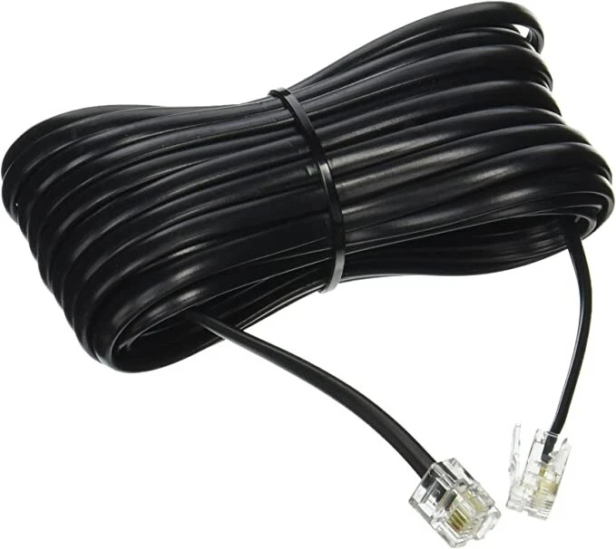 New 24Ft Black Telephone Line Cord Cable Wire 4C Rj11 Dsl Fax Phone To Wall
