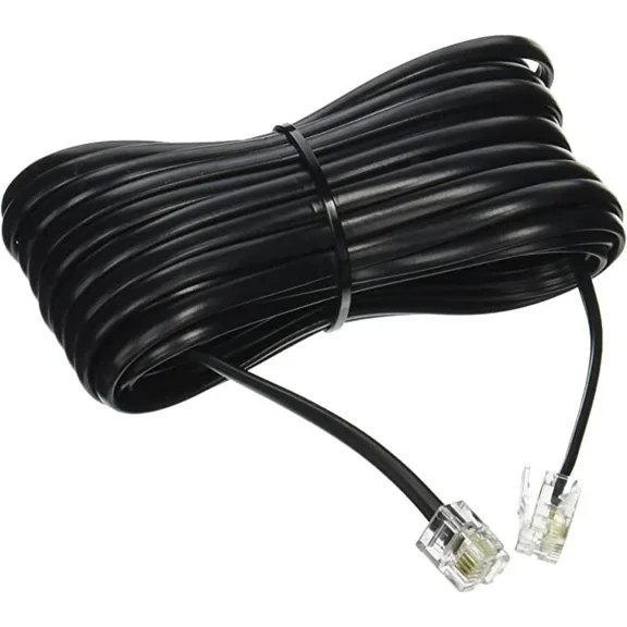 New 24Ft Black Telephone Line Cord Cable Wire 4C Rj11 Dsl Fax Phone To Wall