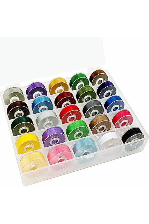 New 25pcs Type L (SA155) Size Assorted Colors Prewound Bobbin Thread Plastic Side for Commercial & Home Embroidery and Sewing Machines - 60 Weight