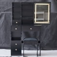 thumbnail image 1 of New 29.2" Small Size Left Drawer Desktop Vanity Table + Cushioned Stool, Large Sliding, Touch Control, Tri-color Switching, Brightness Adjust LED Mirror, High Capacity Storage,for Small Space, 1 of 11