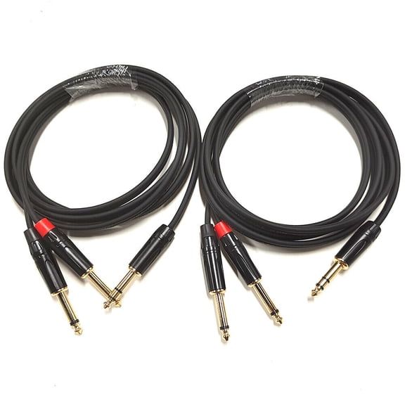 New 2PC 1/4 TRS Stereo Male to Dual 1/4 TS Male Stereo Breakout Splitter Y Cable