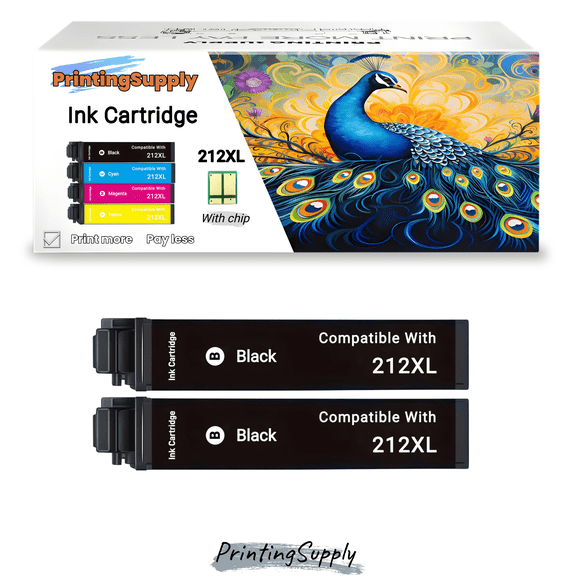 New 2PK Black 212XL High Yield Black Ink Cartridges for Epson WorkForce WF-2830 2850 XP4100