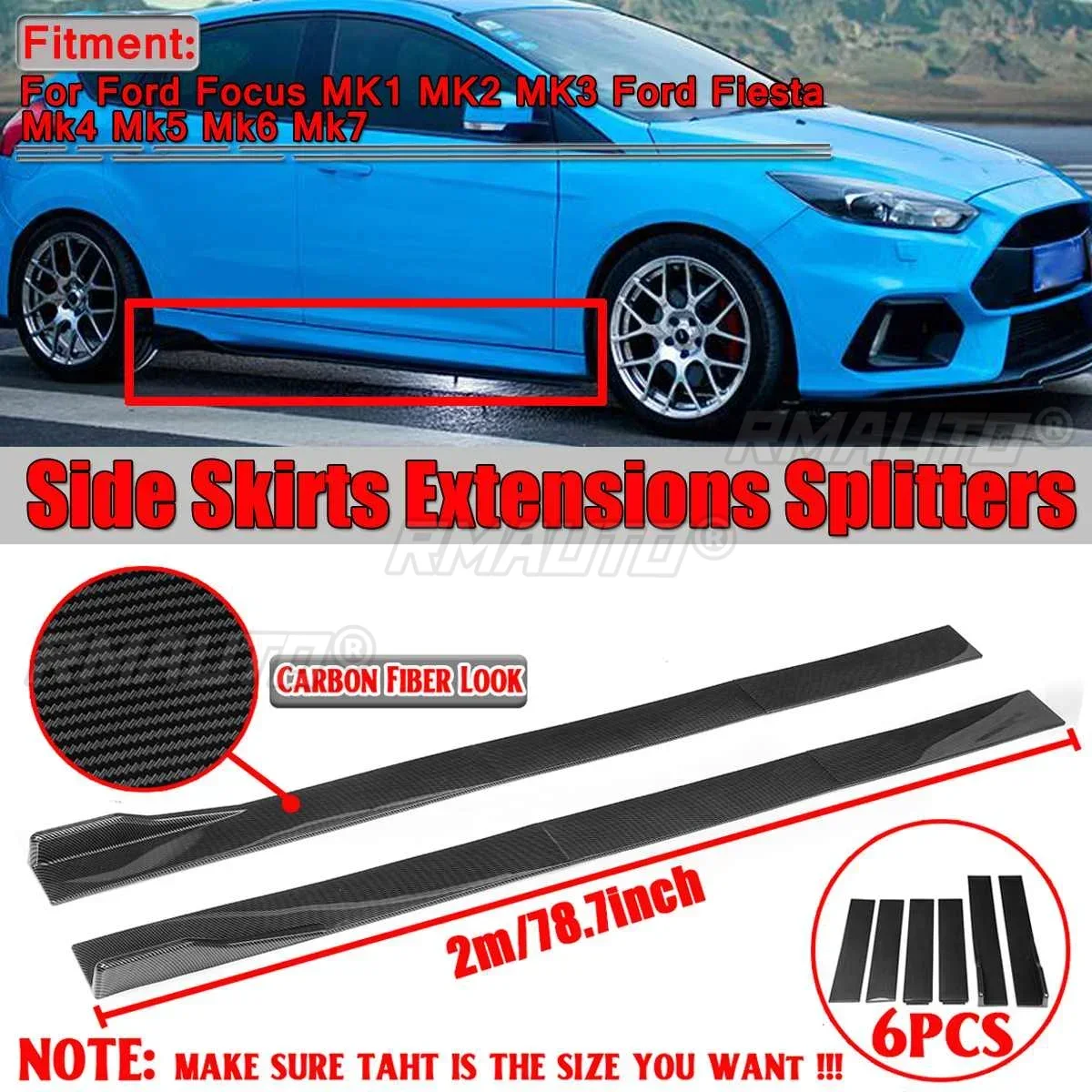 New 2m Side Skirts Rocker Splitters Diffuser Wings For Ford For Focus ...