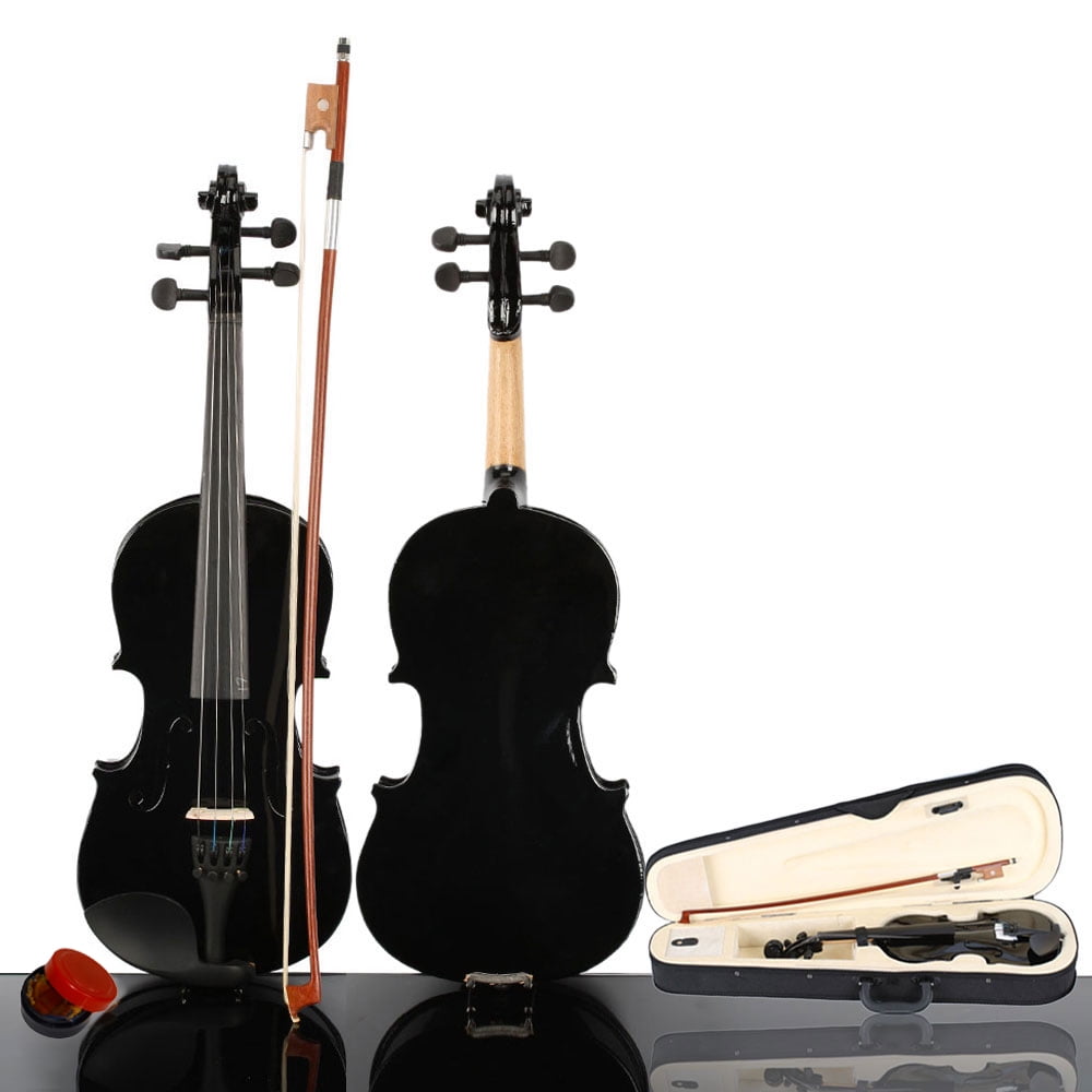 New 3/4 Acoustic Violin for Kids / Boys / Girls, Solid Wood Violin with Case and Bow, Black Violin Outfit Set for Beginners - Black