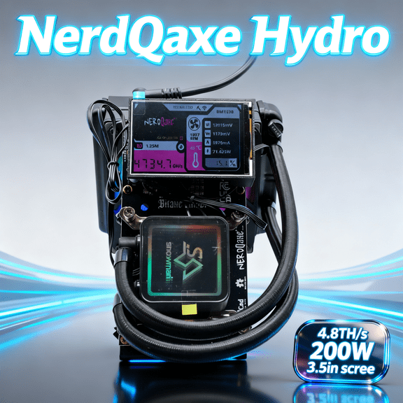 New 3.5in Screen NerdQaxe++ Hydro 4.8TH/s 60W BTC Miner 15J/Th 4*BM1370 ASIC Chips, 2.4G WiFi Crypto Machine Open-Source Miner