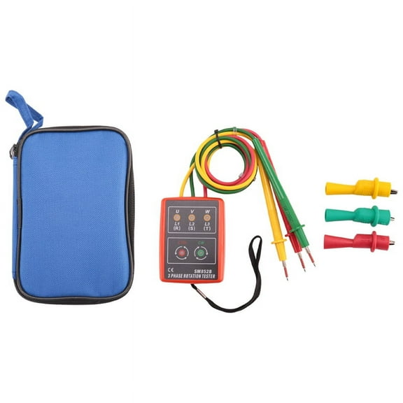 New 3 Phase Sequence Rotation Tester Indicator Detector Meter LED Buzzer with Portable Pouch TD-LED02,1 x 3 Phase Sequence Tester 3 x Alligator Clips 1 x Pouch 1 x User Manual,Photo Color