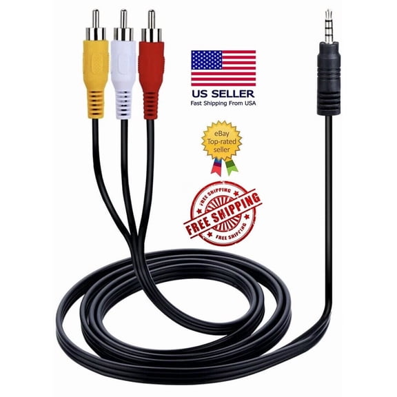 New 3 Rca Male To 3.5Mm Male Cable Adapter Audio Video Cord Av Aux Cable 3Ft