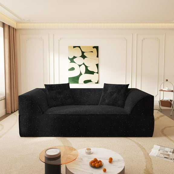 New 3-in-1 Convertible Sofa Bed, 79.5" Black Sparkling Chenille Couch with 2 Pillows, No Assembly Required