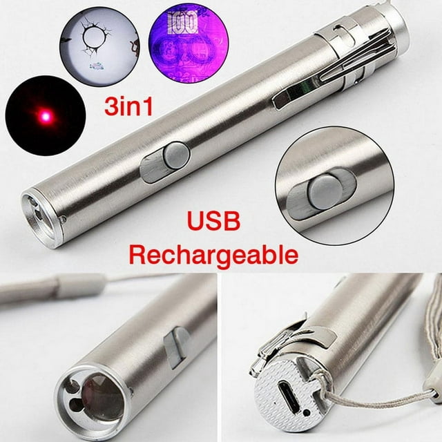 New 3 in1 Mini USB Rechargeable LED Laser UV Torch Pen Flashlight Multifunction Lamp