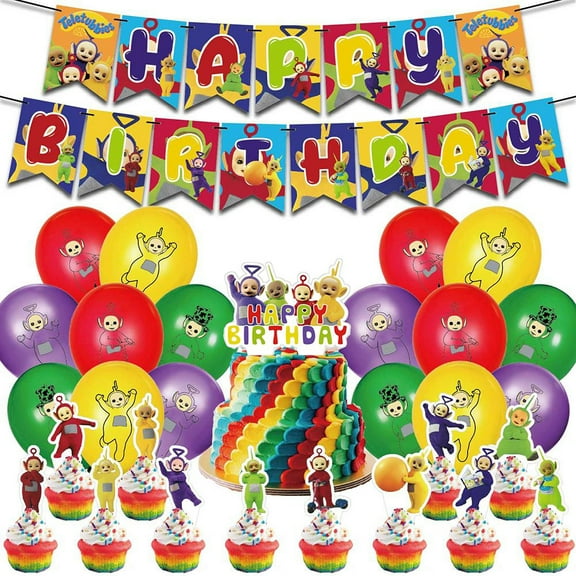 New 30 Pcs/Set Kids Teletubbies Theme Surprise Birthday Party Scene Decoration Supplies Cute Banner Cake Topper Cards