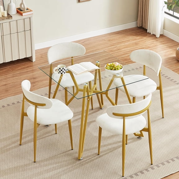 New 35.4-Inch Square Tempered Glass Dining Table, Suitable for 2-4 People, Space-Saving Small Kitchen Dining Table, Equipped With Sturdy Metal Table Legs,Suitable For Dining Room, Living Room,Gold