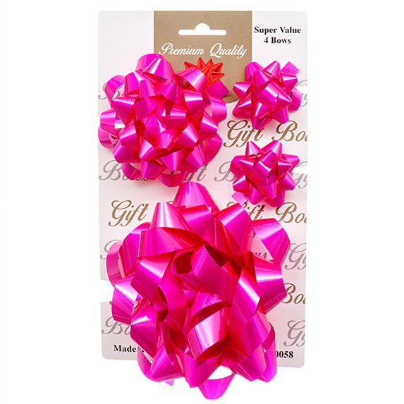 New 378575 Bow Lacquered Asst Size 4 Ct Hot Pink (6-Pack) Decoration Cheap Wholesale Discount Bulk Party Supplies Decoration Decoration