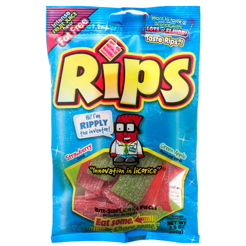 New 381464 Rips Sour Candy 3.5Oz Strawberry Green Apple (12Pack) Candy Bag Cheap Wholesale