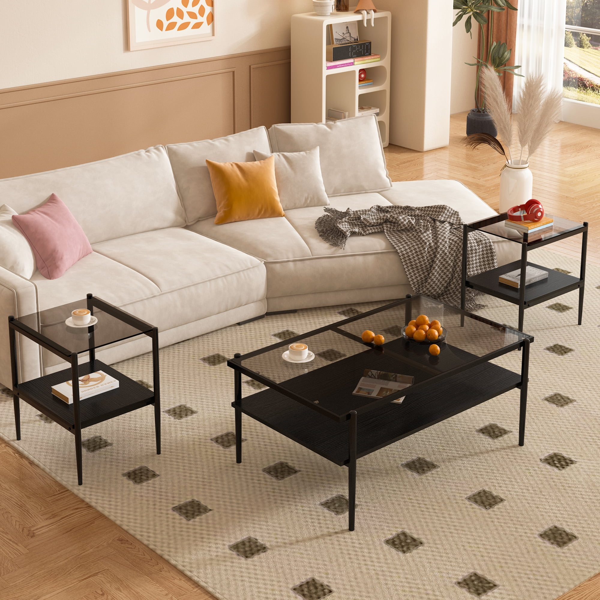 New 39 inch Coffee Table and End tables Set of 3, Tempered Glass Table ...