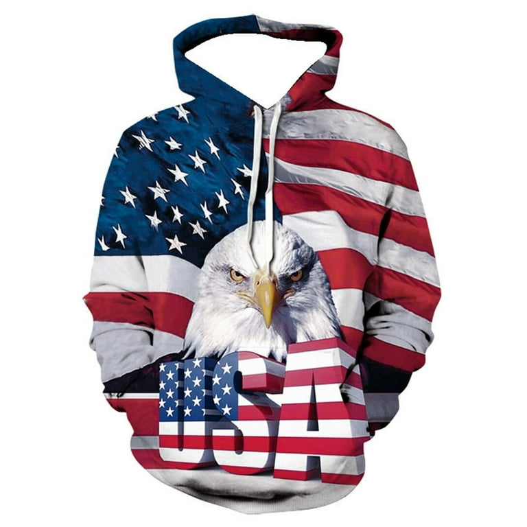 New 3D American Flag Eagle Graphic Hoodies 4th of July Sweatshirts for Men Women