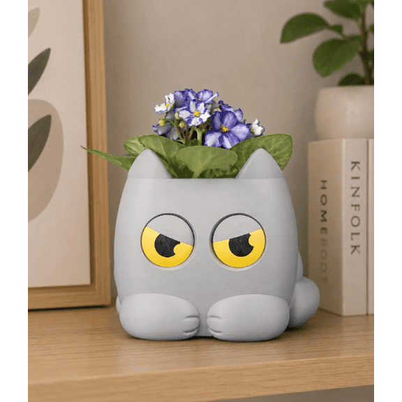New 3D Grumpy Cat Mood Planter | Rotating Eyes Water Level Indicator | 3D Printed Cat Pot | Cat Lover Gift | Cat Mom | Desk Decor