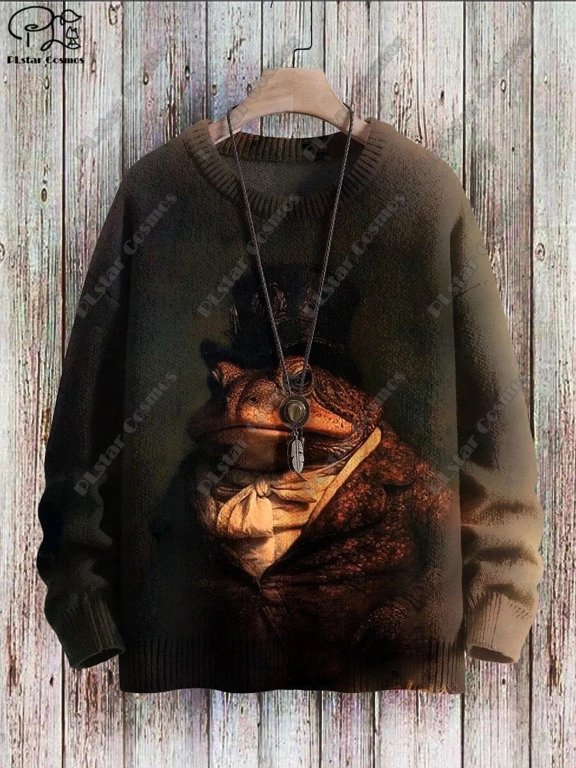 New 3D printed animal series frog musician ugly sweater street casual winter sweater
